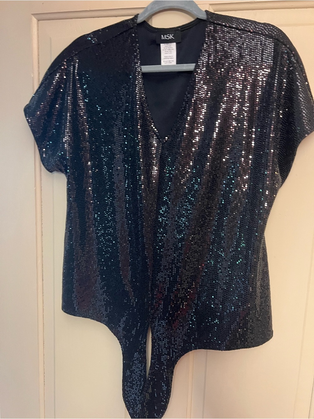 MSK Black Sequin V-Neck Women's Top
